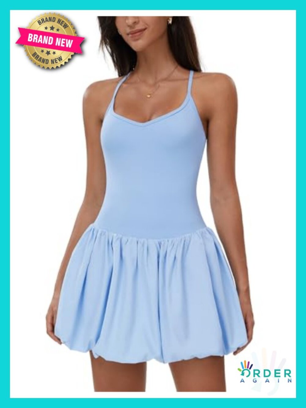 Ruffle Cami Bubble Dress with Built-in Shorts and Bra for Tennis Golf Gym